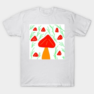 red mushroom green leaves design T-Shirt